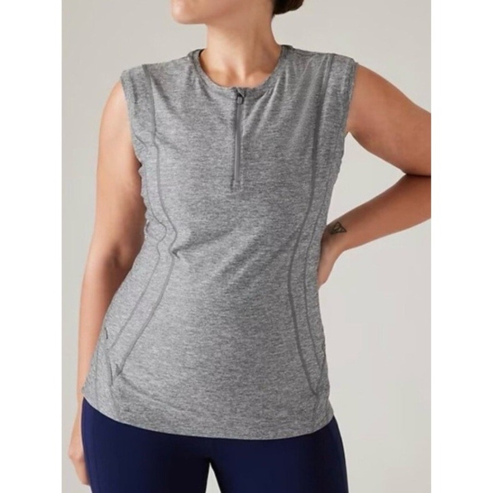 Athleta Pacifica Illume UPF 1/4 Zip Fitted Tank Womens XL Heather Gray